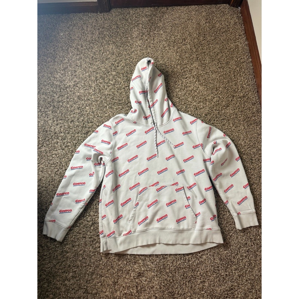 Costco Wholesale Hoodie White All Over Logo Print sweater kirkland vintage XXL